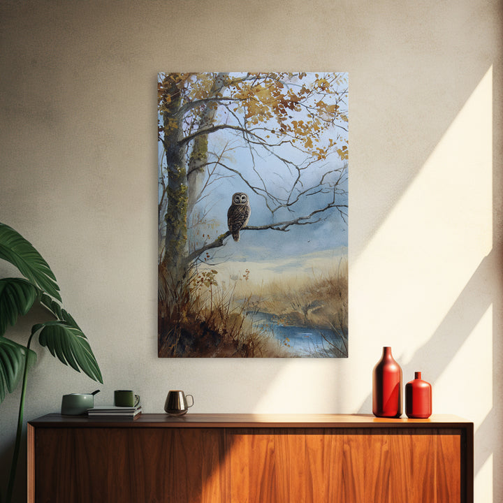 Owl in Moonlit Branches Framed Canvas Print, Nature Art, Room Decor, Living Room Decor, Fine Art, Nature, Wall Hangings, NAT-2x3-51