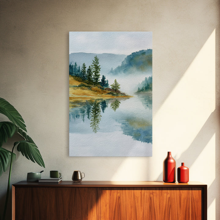 Misty Mountain Lake Canvas Print, Nature Art, Original Painting, Living Room Decor, Fine Art, Nature, Mountain Wall Art, NAT-2x3-61