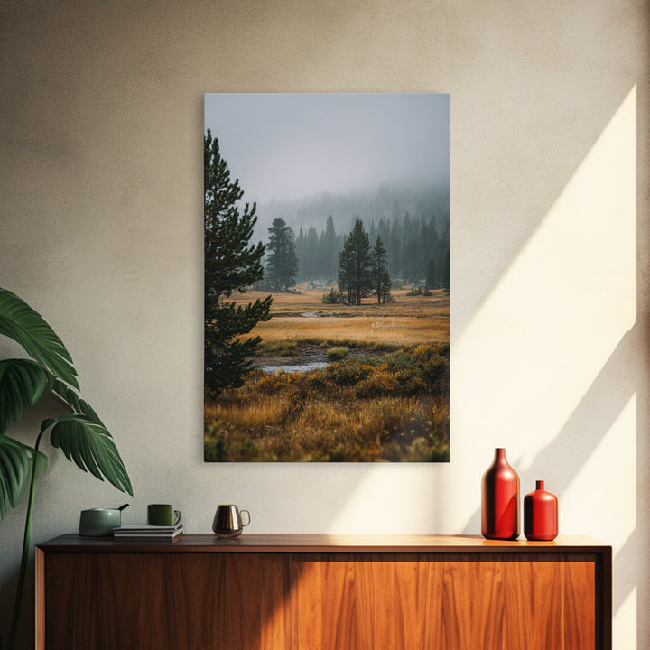 Moody Pine Forest Framed Canvas Print, Nature Art, Framed Art, Living Room Decor, Nature, Botanical Art, Digital Download Art, NAT-2x3-73