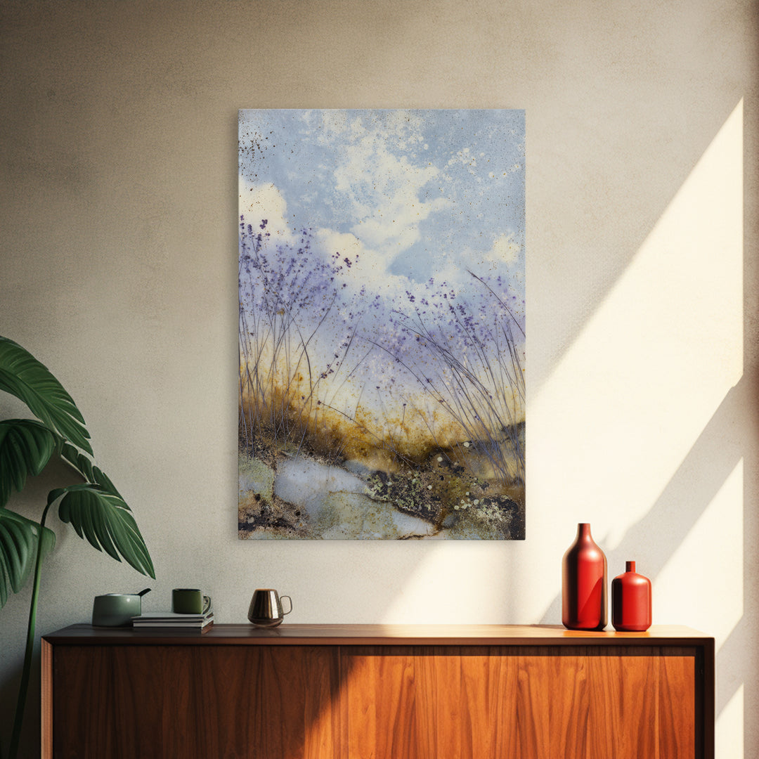 Bees Circling Lavender Blossoms Canvas Print, Nature Art, Poster, Living Room Decor, Fine Art, Nature, Abstract Wall Art, NAT-2x3-79