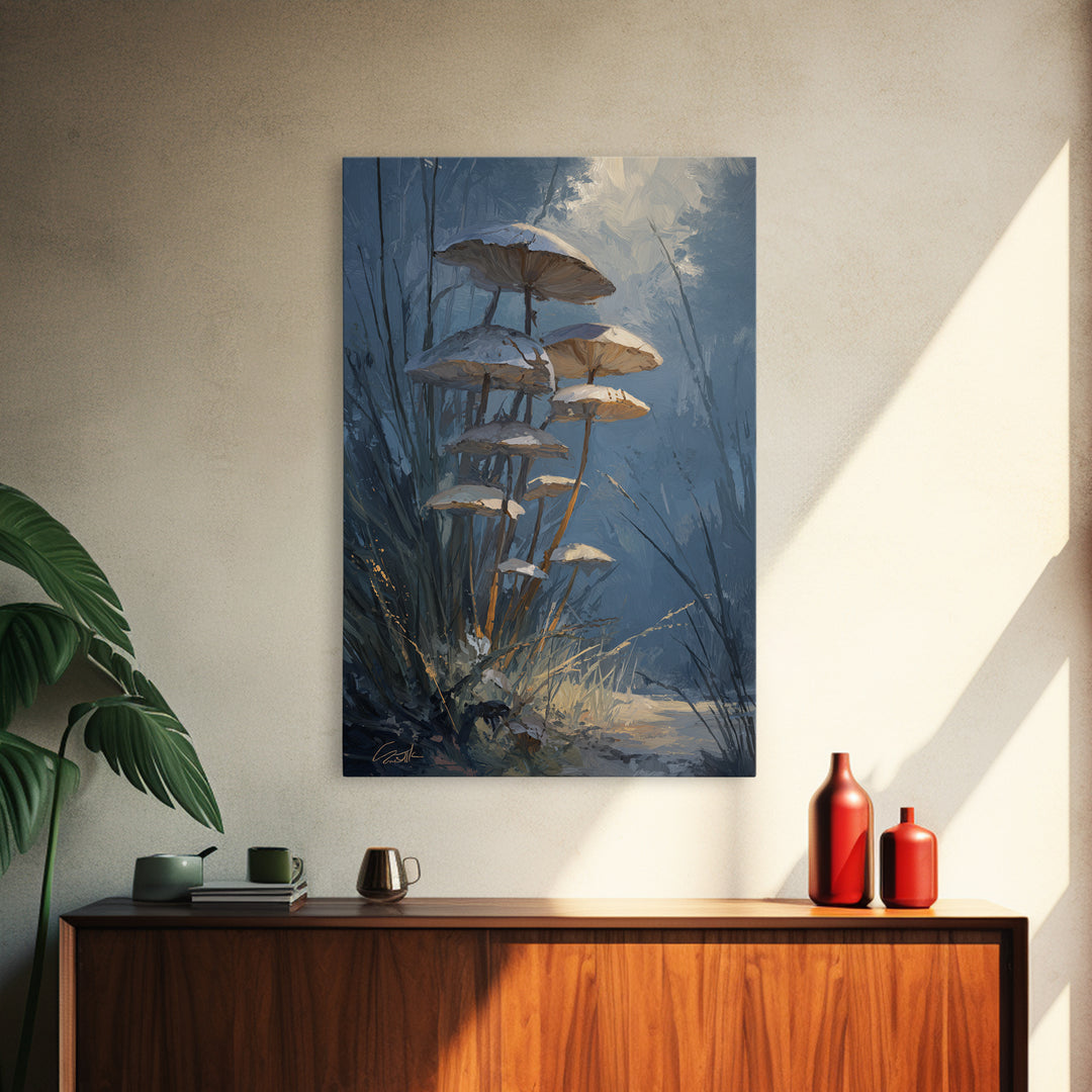 Mushroom Cluster in Enchanted Woodland Framed Canvas Print, Nature Art, 3d Wall Art, Living Room Decor, Fine Art, Nature, NAT-2x3-87