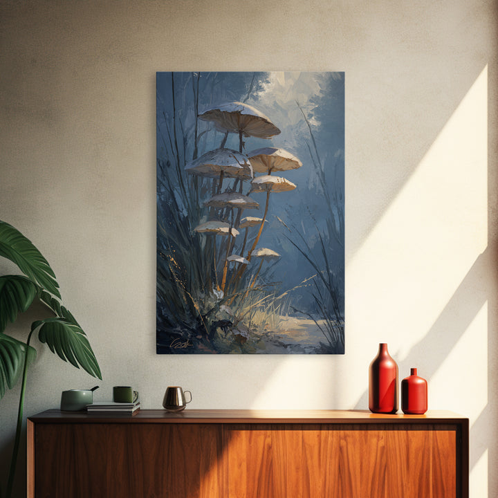 Mushroom Cluster in Enchanted Woodland Framed Canvas Print, Nature Art, 3d Wall Art, Living Room Decor, Fine Art, Nature, NAT-2x3-87