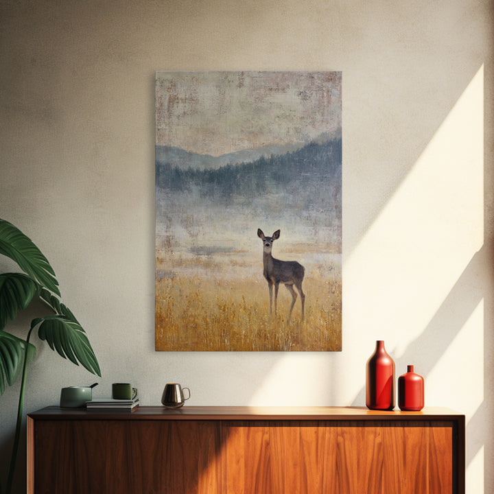 Deer Standing in a Golden Field Framed Canvas Print, Nature Art, Printable Wall Art, Living Room Decor, Fine Art, Nature, NAT-2x3-88