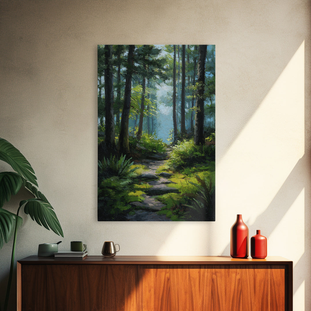 Sunlit Forest Path Canvas Print, Nature Art, Poster, Living Room Decor, Fine Art, Nature, Abstract Wall Art, 3d Wall Art, NAT-2x3-9