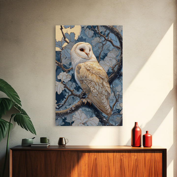 Owl in Moonlit Branches Canvas Print, Nature Art, Wood Wall Art, Living Room Decor, Watercolor Art, Nature, Nature Wall Art, NAT-2x3-99