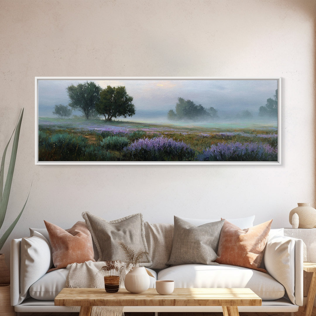 Bees Circling Lavender Blossoms Framed Canvas Print, Nature Art, Nature Wall Art, Living Room Decor, Fine Art, Nature, NAT-3x1-15