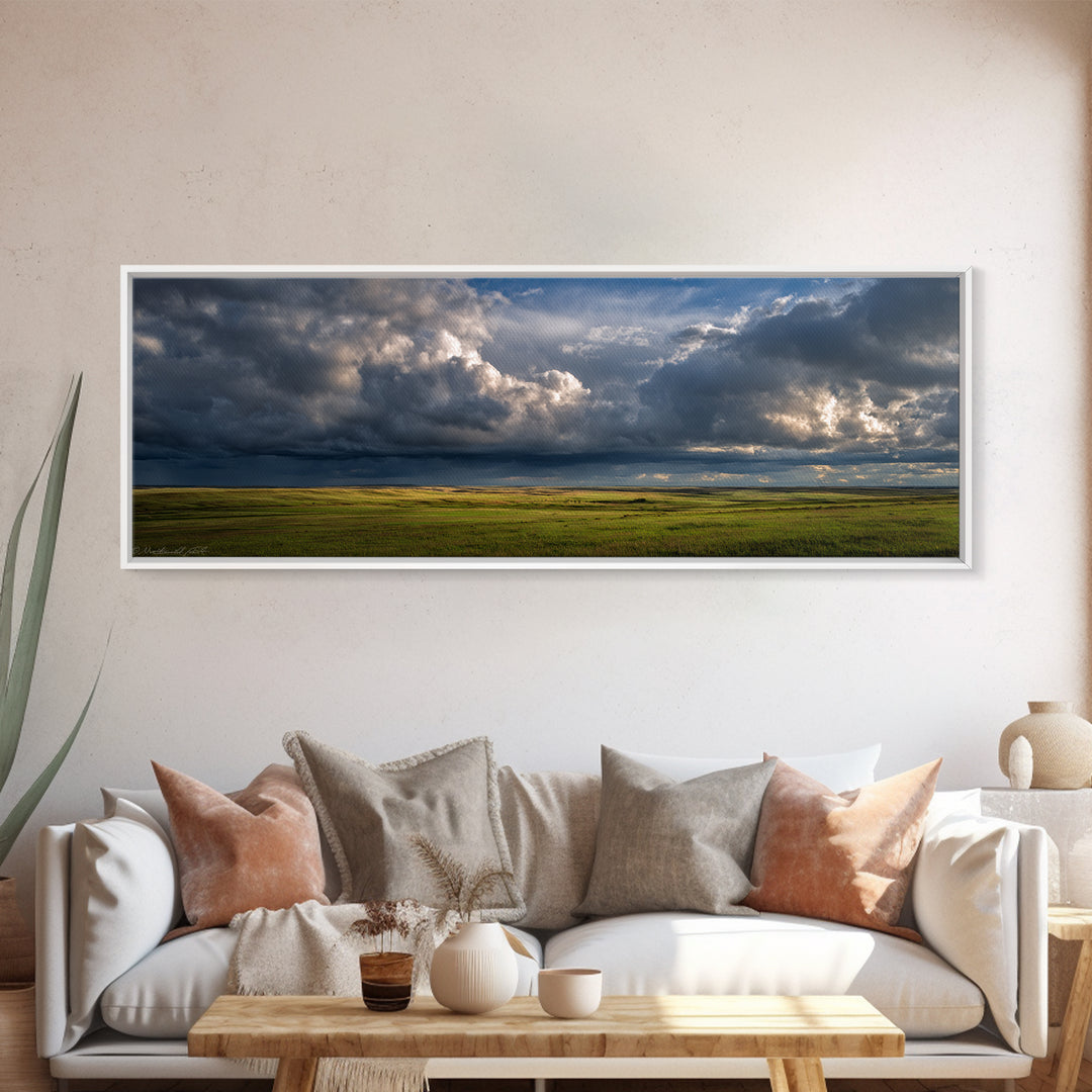 Storm Clouds over a Rolling Prairie Canvas Print, Nature Art, Wall Art, Living Room Decor, Fine Art, Nature, Wood Wall Art, NAT-3x1-30