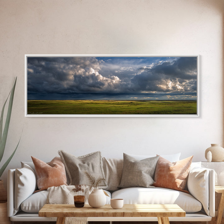 Storm Clouds over a Rolling Prairie Canvas Print, Nature Art, Wall Art, Living Room Decor, Fine Art, Nature, Wood Wall Art, NAT-3x1-30