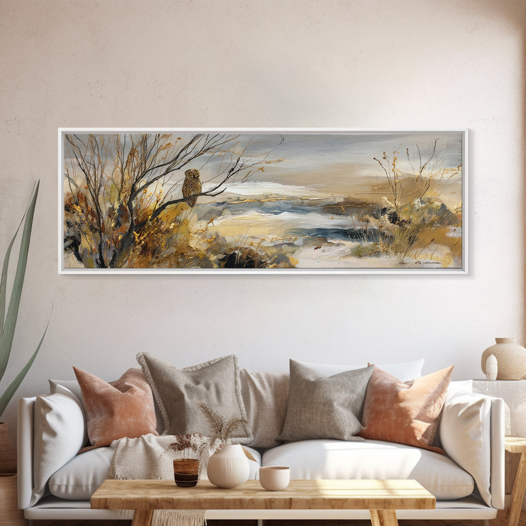 Owl in Moonlit Branches Canvas Print, Nature Art, Art Print, Living Room Decor, Oil Painting, Nature, Printable Wall Art, NAT-3x1-35