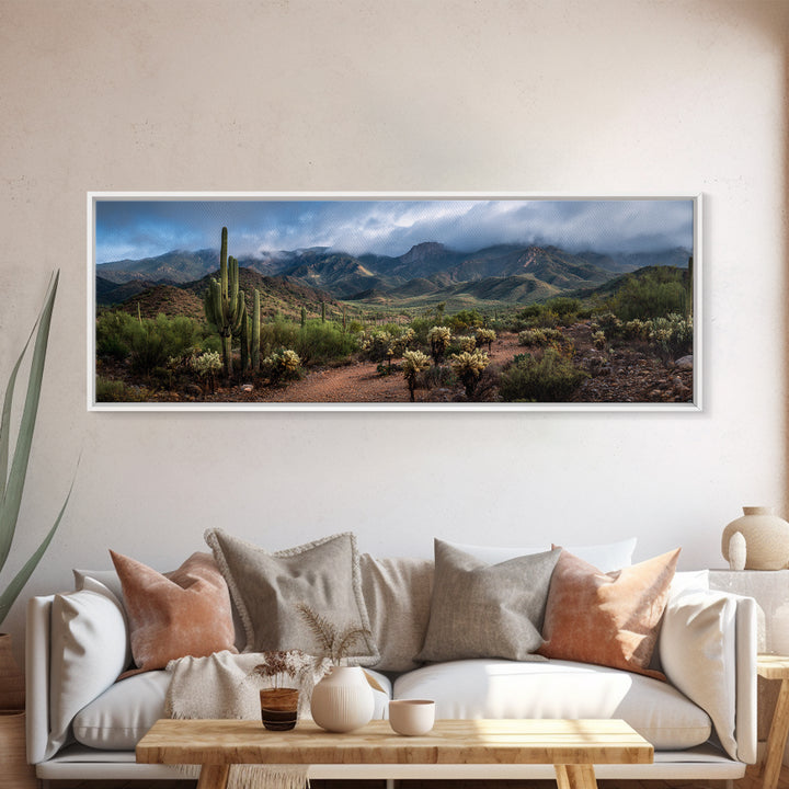 Desert Cactus Blooming After Rain Canvas Print, Nature Art, Mountain Art, Living Room Decor, Fine Art, Nature, Minimalist Decor, NAT-3x1-36