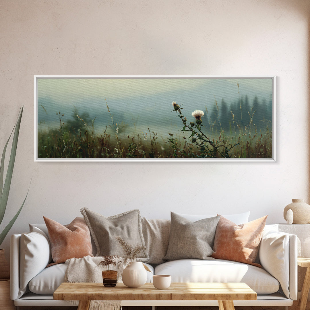 Butterfly Resting on a Blooming Thistle Framed Canvas Print, Nature Art, Neutral Decor, Living Room Decor, Fine Art, Nature, NAT-3x1-44