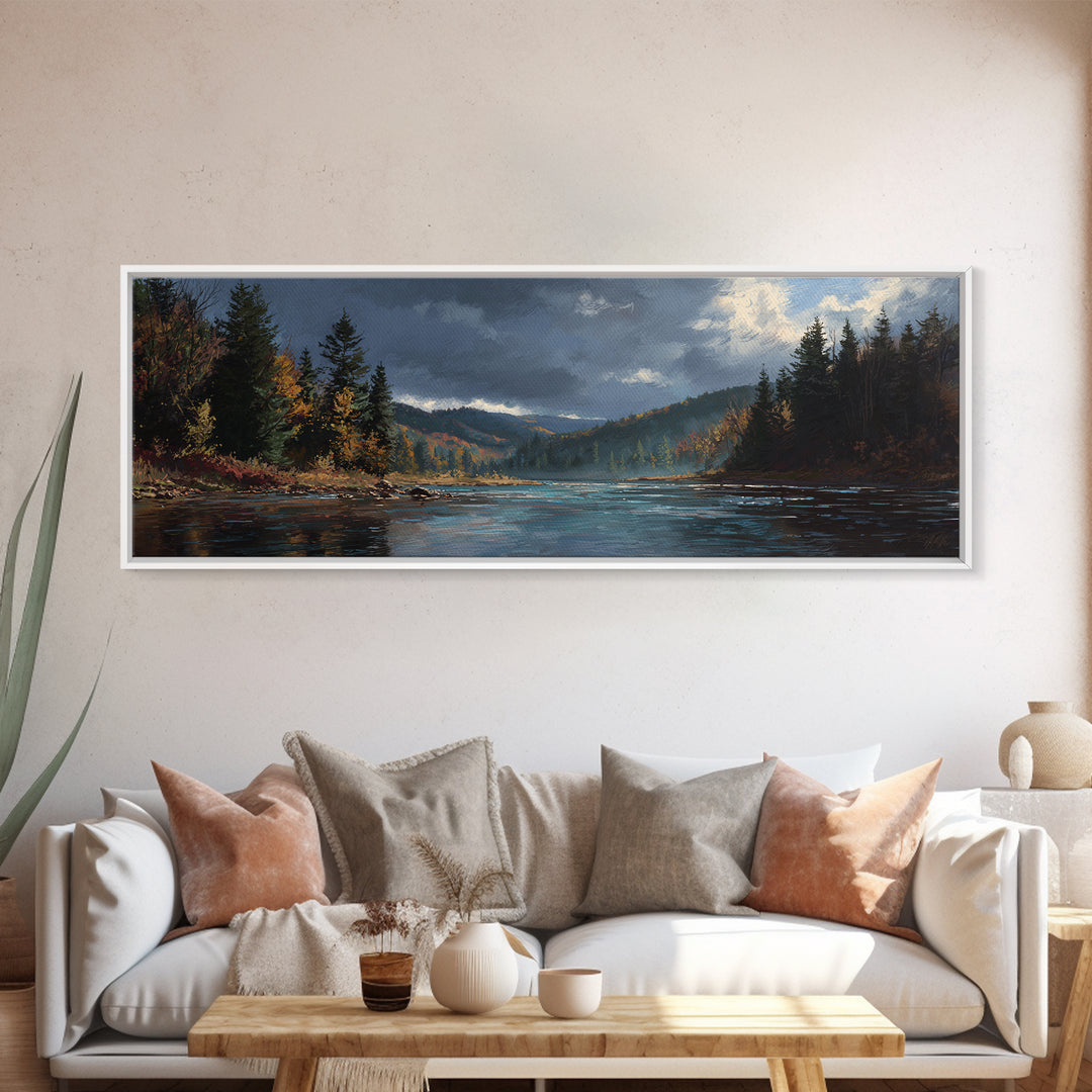Autumn Leaves Floating on Quiet Stream Canvas Print, Nature Art, 3d Wall Art, Living Room Decor, Nature, Nature Wall Art, NAT-3x1-46