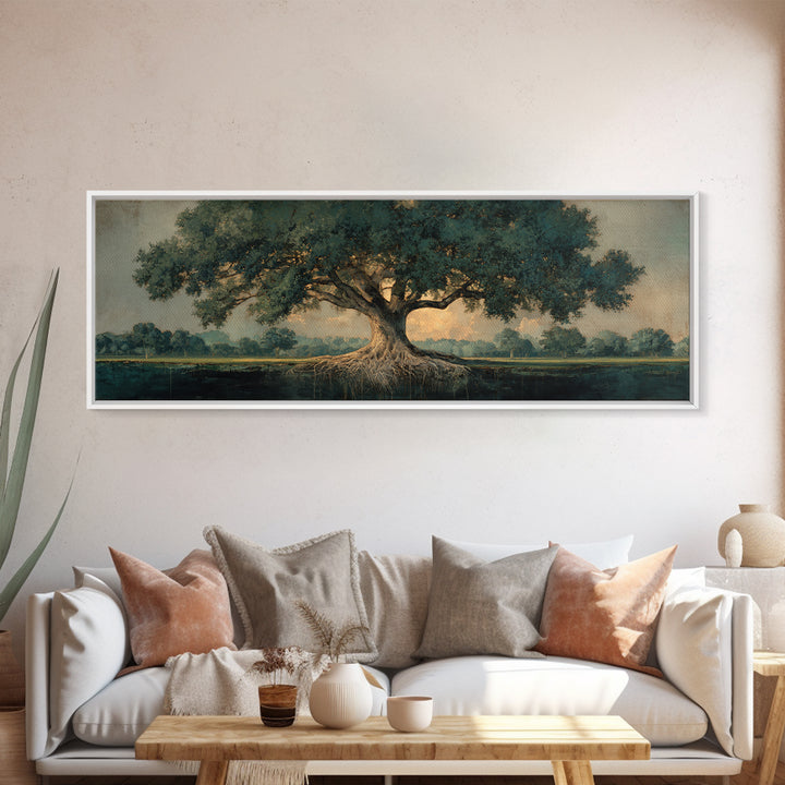 Tree of Life Framed Canvas Print, Nature Art, Living Room Decor, Oil Painting, Nature, Framed Art, Wood Wall Art, NAT-3x1-55