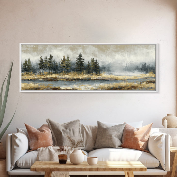Moody Pine Forest Framed Canvas Print, Nature Art, Mountain Wall Art, Living Room Decor, Fine Art, Nature, Fine Art Print, NAT-3x1-57