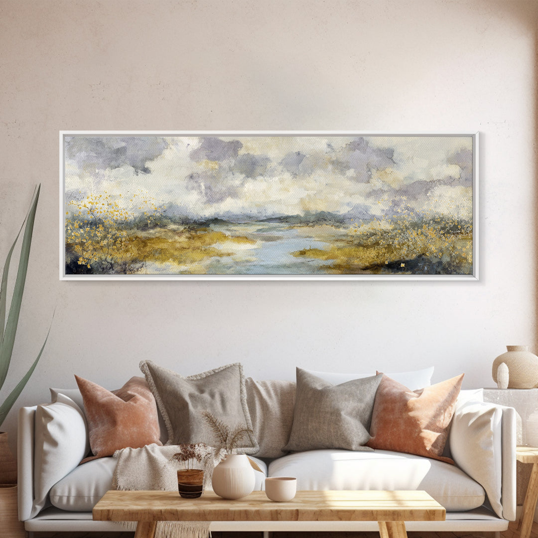 Bees Circling Lavender Blossoms Framed Canvas Print, Nature Art, Room Decor, Living Room Decor, Fine Art, Nature, Wall Hangings, NAT-3x1-63