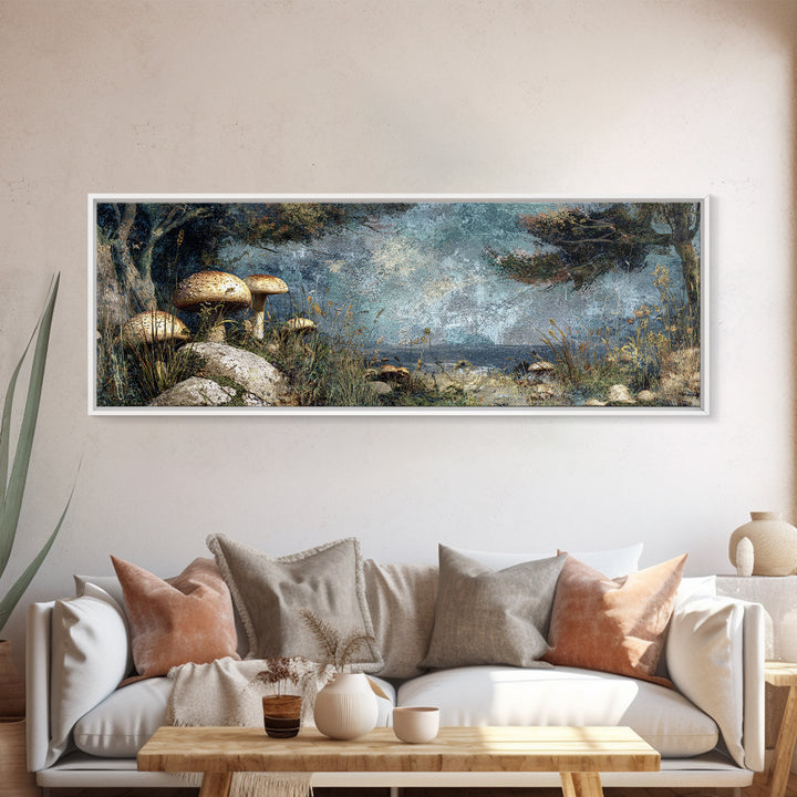 Mushroom Cluster in Enchanted Woodland Canvas Print, Nature Art, Original Painting, Living Room Decor, Fine Art, Nature, NAT-3x1-71