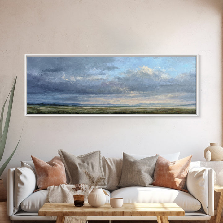 Storm Clouds over a Rolling Prairie Canvas Print, Nature Art, Poster, Living Room Decor, Fine Art, Nature, Abstract Wall Art, NAT-3x1-78