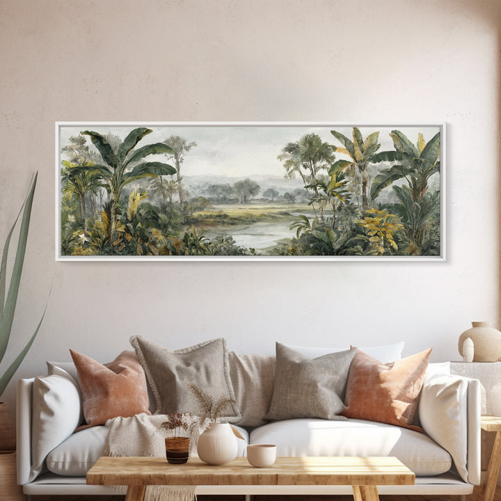 Tropical Jungle Leaves Canvas Print, Nature Art, Moss Art, Living Room Decor, Oil Painting, Nature, Statement Artwork, NAT-3x1-85