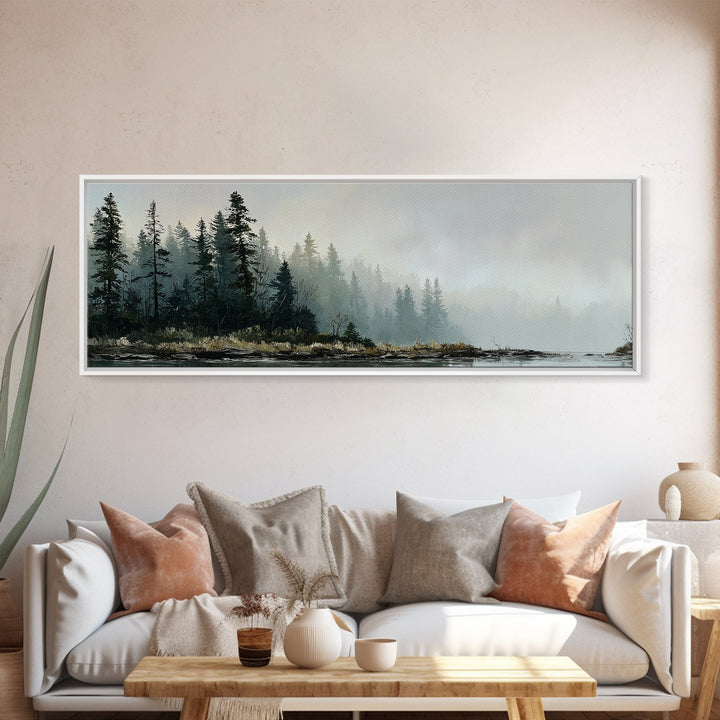 Moody Pine Forest Framed Canvas Print, Nature Art, Floral, Living Room Decor, Fine Art, Nature, Moss Art, Landscape Art, NAT-3x1-9