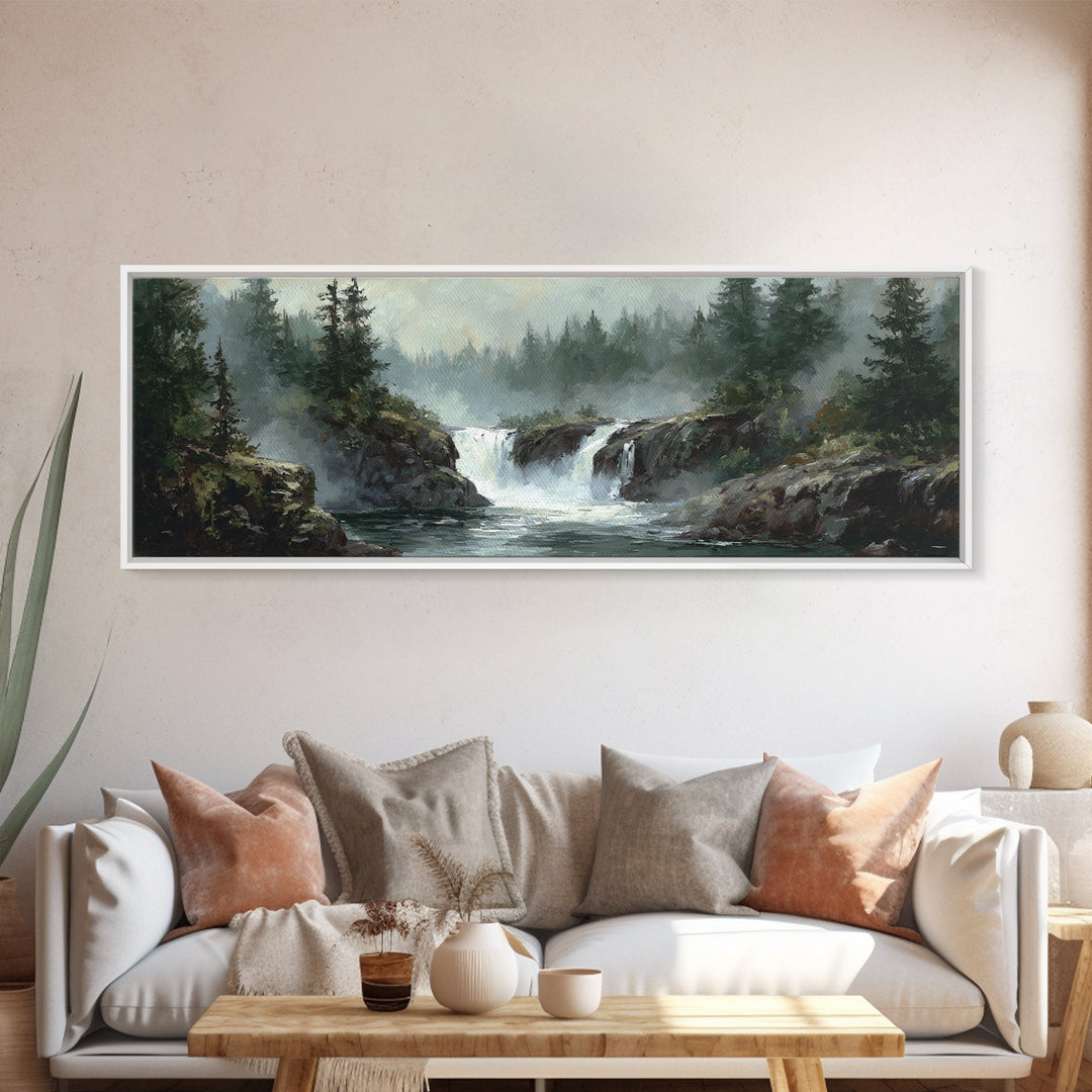 Waterfall Hidden Among Dark Green Rocks Canvas Print, Nature Art, Room Decor, Living Room Decor, Nature, Wall Hangings, NAT-3x1-91