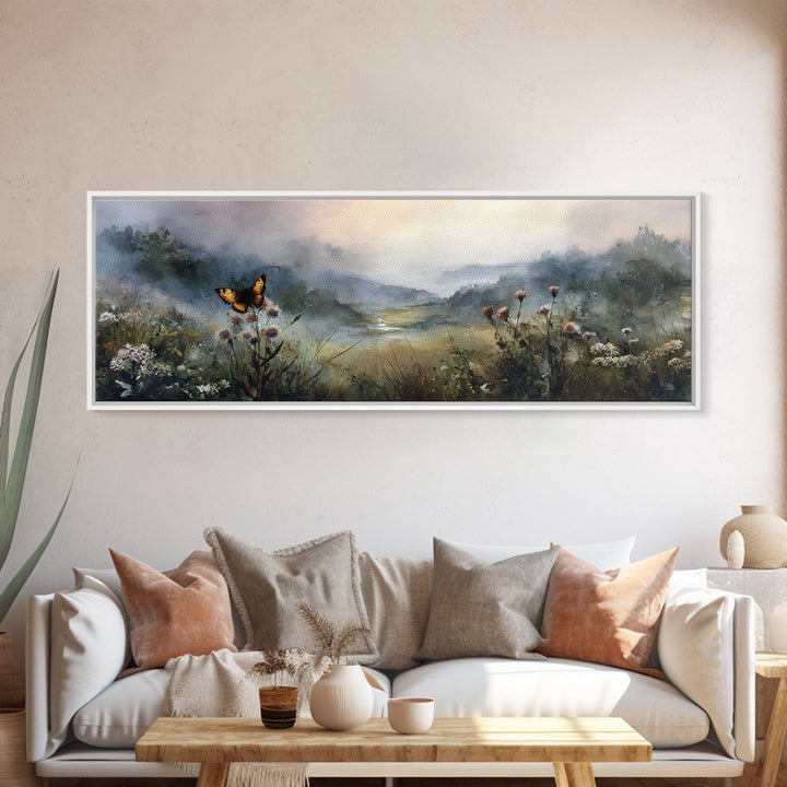 Butterfly Resting on a Blooming Thistle Canvas Print, Nature Art, Living Room Decor, Oil Painting, Nature, Modern Wall Art, NAT-3x1-92