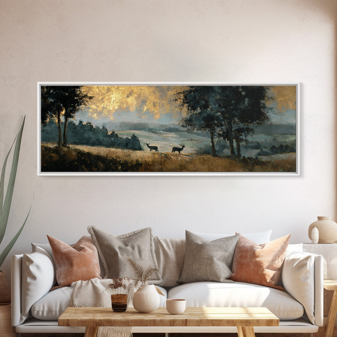 Deer Standing in a Golden Field Canvas Print, Nature Art, Neutral Decor, Living Room Decor, Fine Art, Nature, Wall Art, NAT-3x1-96