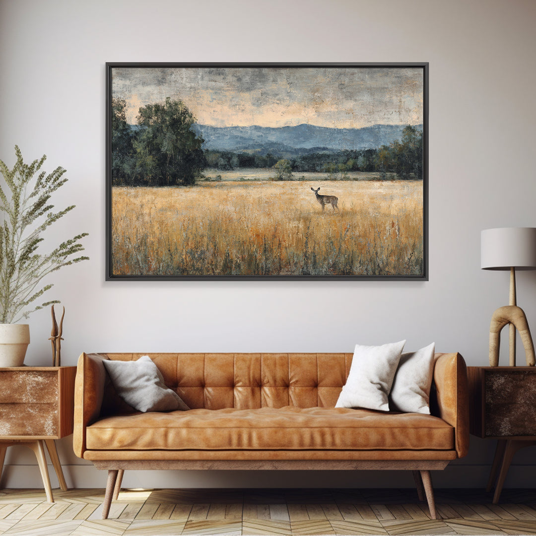 Deer Standing in a Golden Field Canvas Print, Nature Art, Wood Wall Art, Living Room Decor, Nature, Digital Download Art, NAT-3x2-12