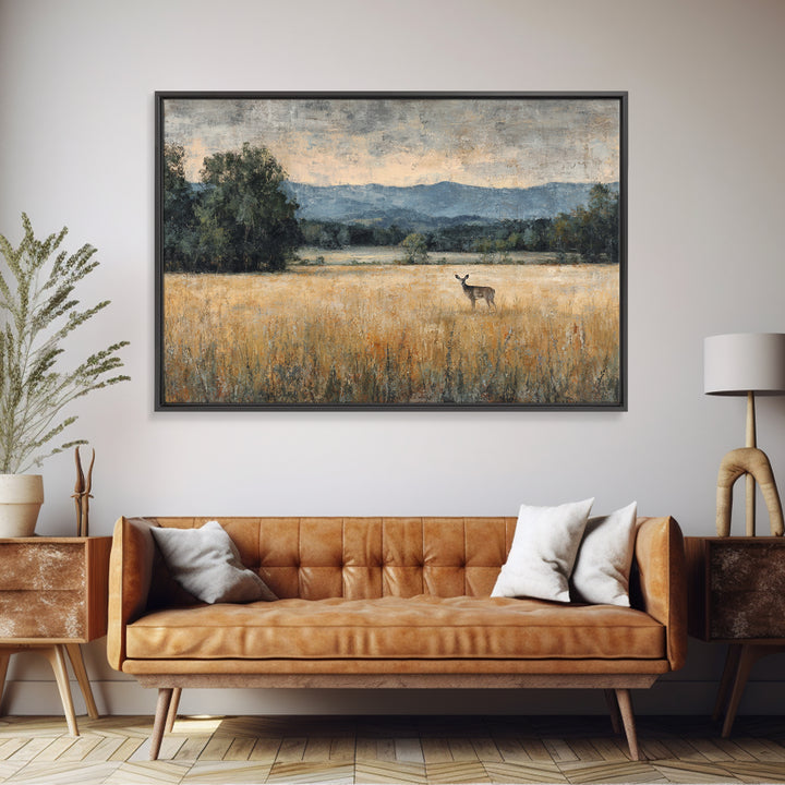 Deer Standing in a Golden Field Canvas Print, Nature Art, Wood Wall Art, Living Room Decor, Nature, Digital Download Art, NAT-3x2-12