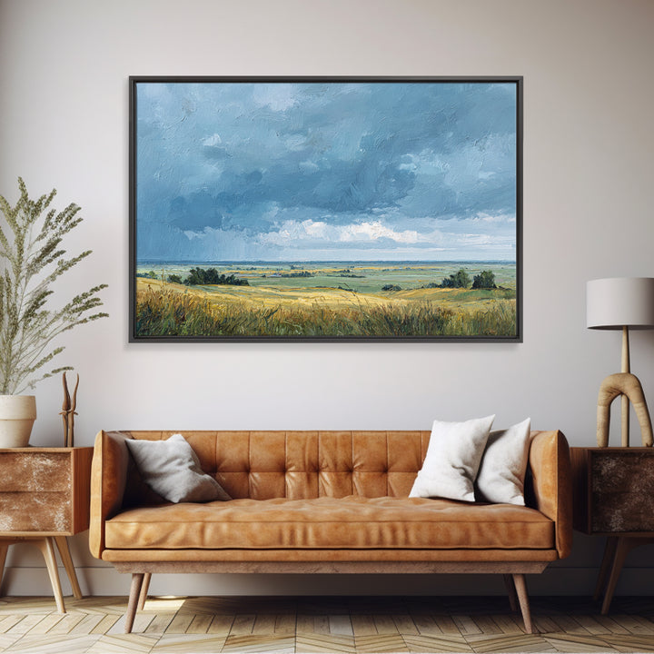 Storm Clouds over a Rolling Prairie Framed Canvas Print, Nature Art, Wall Hangings, Living Room Decor, Fine Art, Nature, NAT-3x2-18