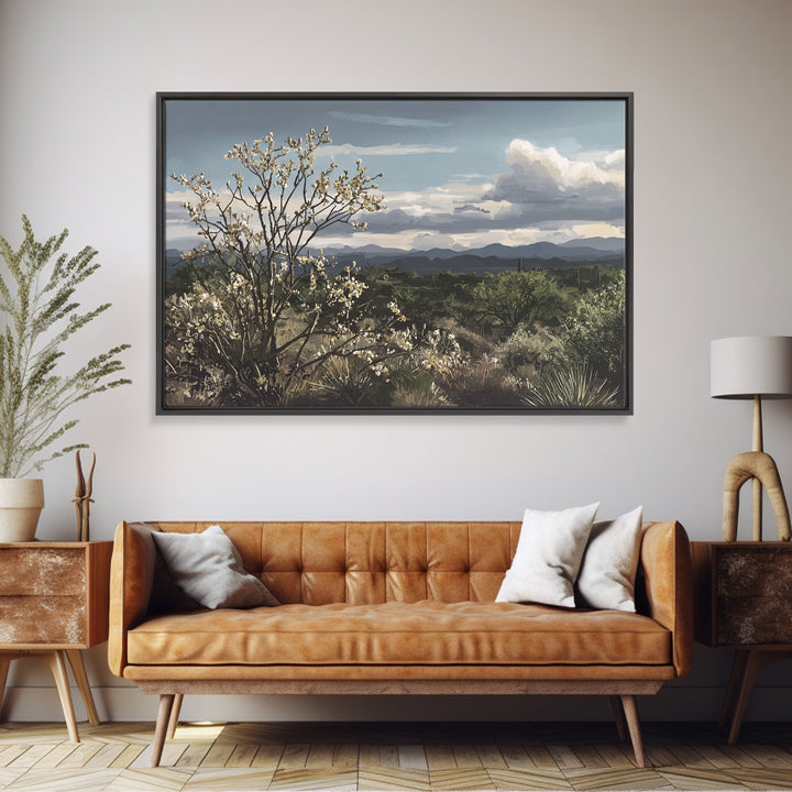 Desert Cactus Blooming After Rain Framed Canvas Print, Nature Art, 3d Wall Art, Living Room Decor, Watercolor Art, Nature, NAT-3x2-24