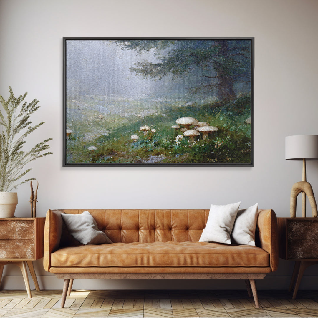 Mushroom Cluster in Enchanted Woodland Framed Canvas Print, Nature Art, Bird Wall Art, Living Room Decor, Fine Art, Nature, NAT-3x2-35