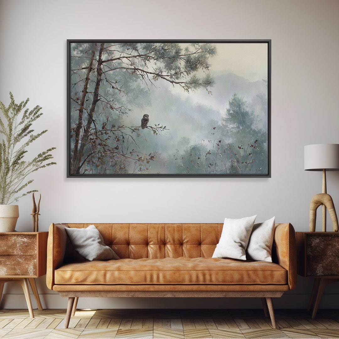 Owl in Moonlit Branches Framed Canvas Print, Nature Art, Room Decor, Living Room Decor, Fine Art, Nature, Wall Hangings, NAT-3x2-47