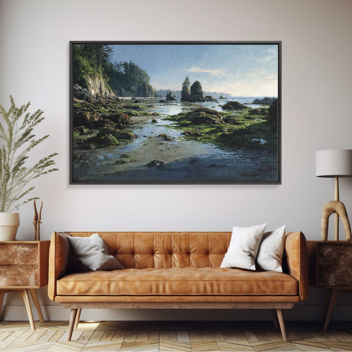 Calm Beach Tide Pooling Around Rocks Canvas Print, Nature Art, Watercolor Painting, Living Room Decor, Abstract Art, Nature, NAT-3x2-52