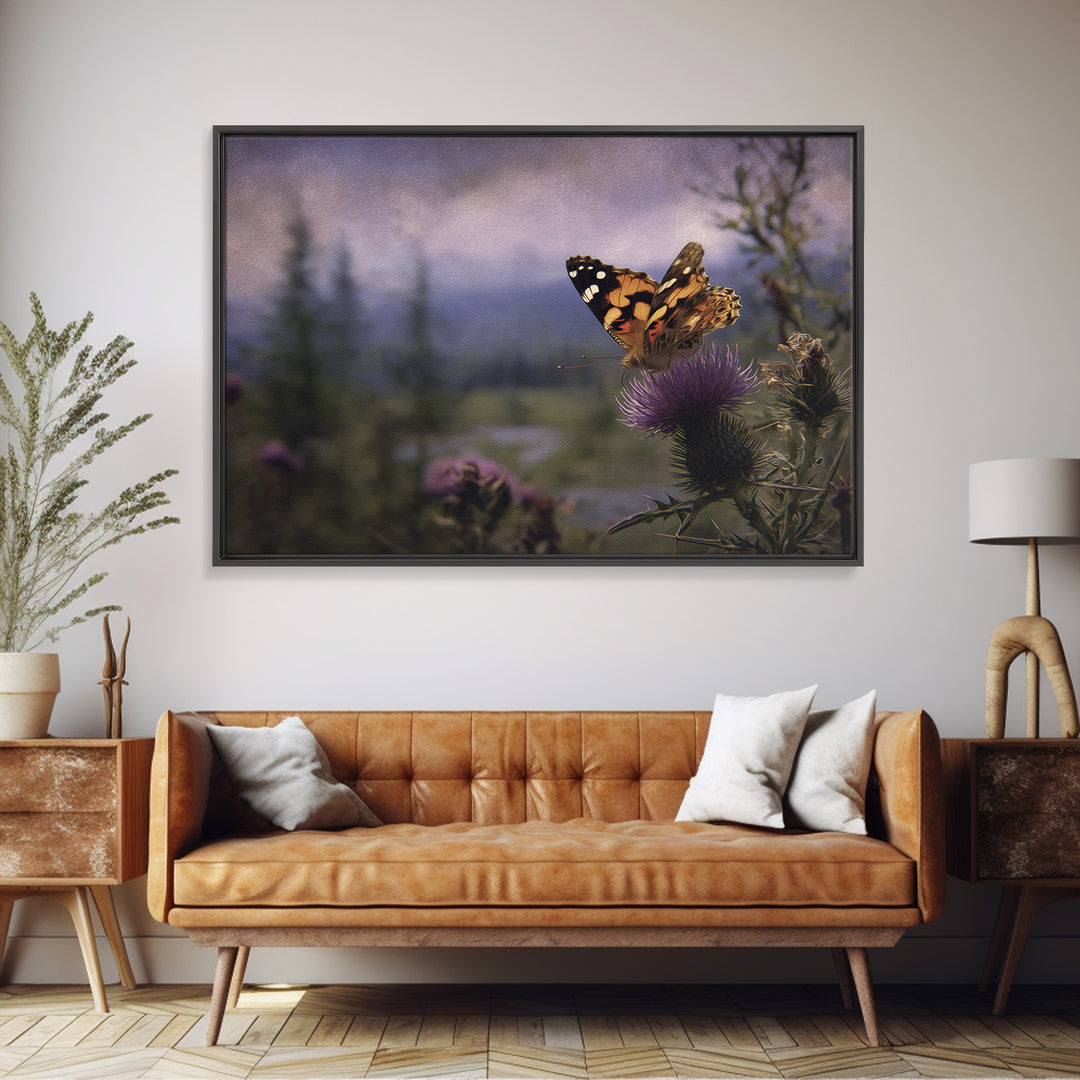 Butterfly Resting on a Blooming Thistle Canvas Print, Nature Art, Landscape Print, Living Room Decor, Fine Art, Nature, NAT-3x2-56