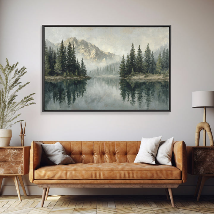 Misty Mountain Lake Canvas Print, Nature Art, Stained Glass Art, Living Room Decor, Nature, Modern Decor, Fine Art Print, NAT-3x2-57