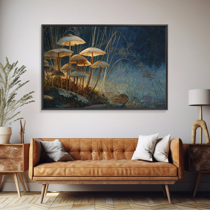 Mushroom Cluster in Enchanted Woodland Framed Canvas Print, Nature Art, Art Print, Living Room Decor, Oil Painting, Nature, NAT-3x2-59