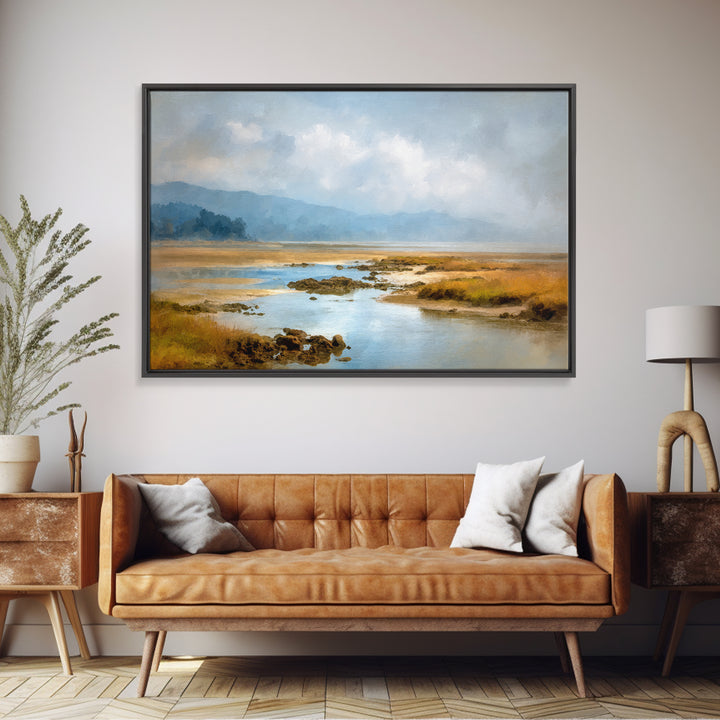 Calm Beach Tide Pooling Around Rocks Canvas Print, Nature Art, Nature Wall Art, Living Room Decor, Watercolor Art, Nature, NAT-3x2-76