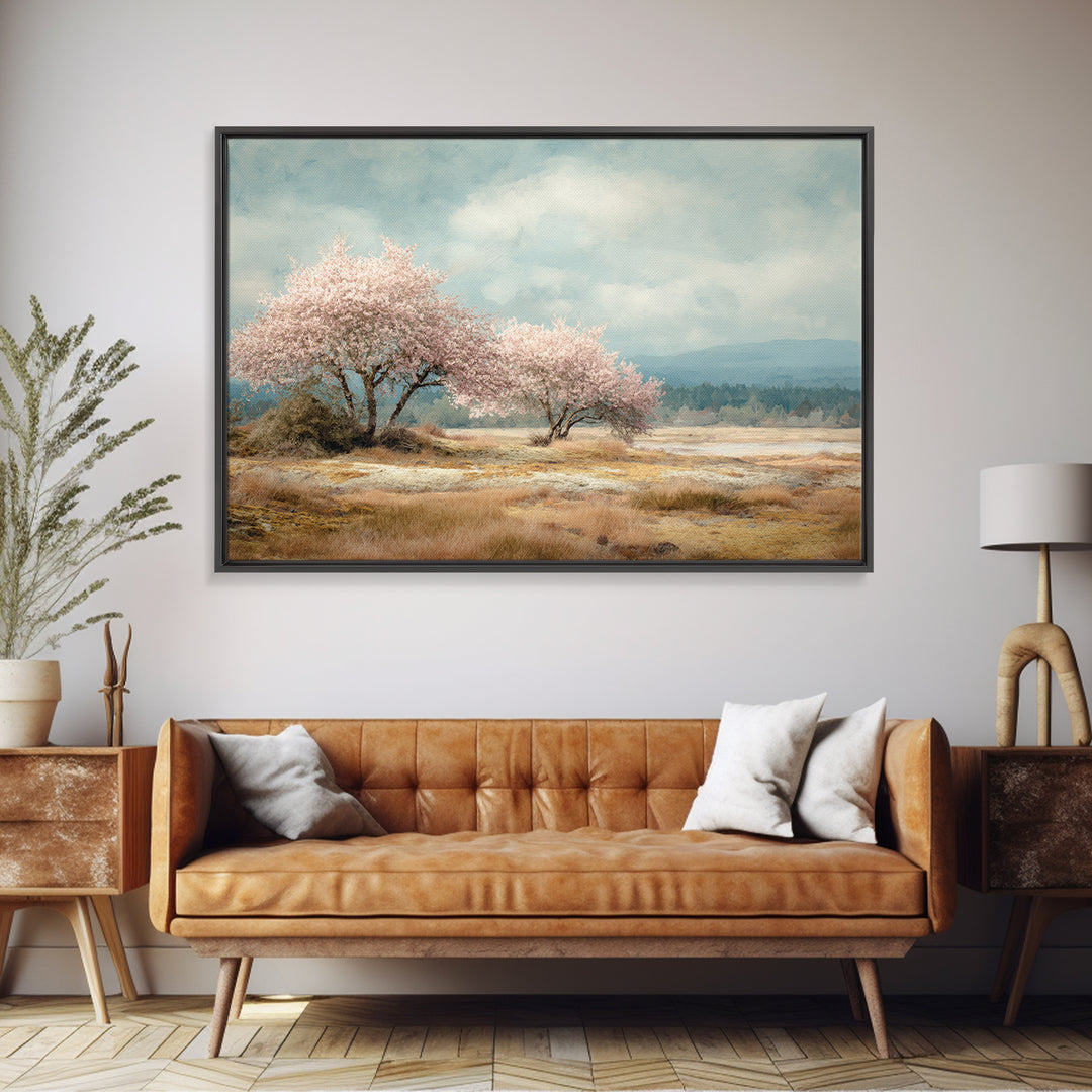 Spring Cherry Blossoms Framed Canvas Print, Nature Art, Luxury Decor, Living Room Decor, Fine Art, Nature, Mushroom, NAT-3x2-92