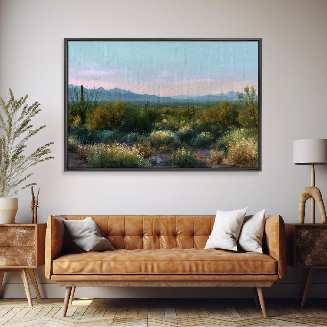 Desert Cactus Blooming After Rain Framed Canvas Print, Nature Art, Art Print, Living Room Decor, Fine Art, Nature, NAT-3x2-96