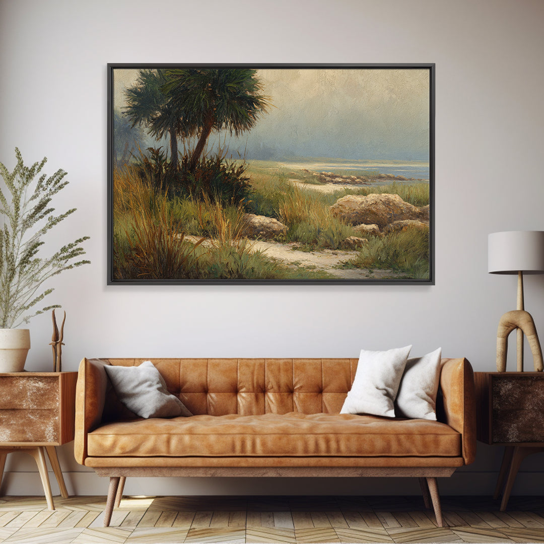 Tropical Jungle Leaves Framed Canvas Print, Nature Art, Mountain Art, Living Room Decor, Watercolor Art, Nature, NAT-3x2-97