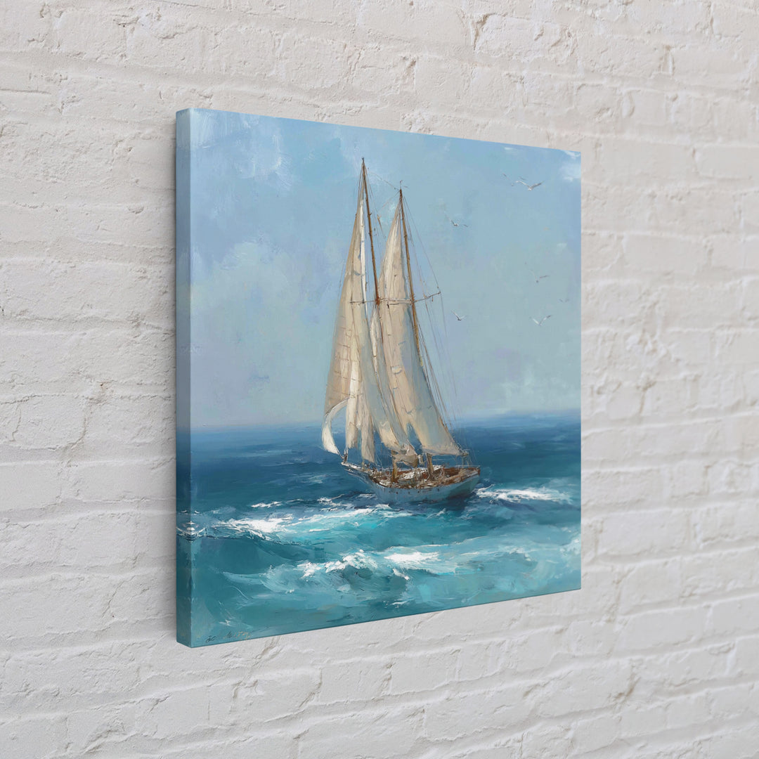 Sailboat Leaning into Wind on Blue Water Framed Canvas Print, Nautical Art, Modern Decor, Coastal Decor, Fine Art, Harbor, NAU-1x1-1