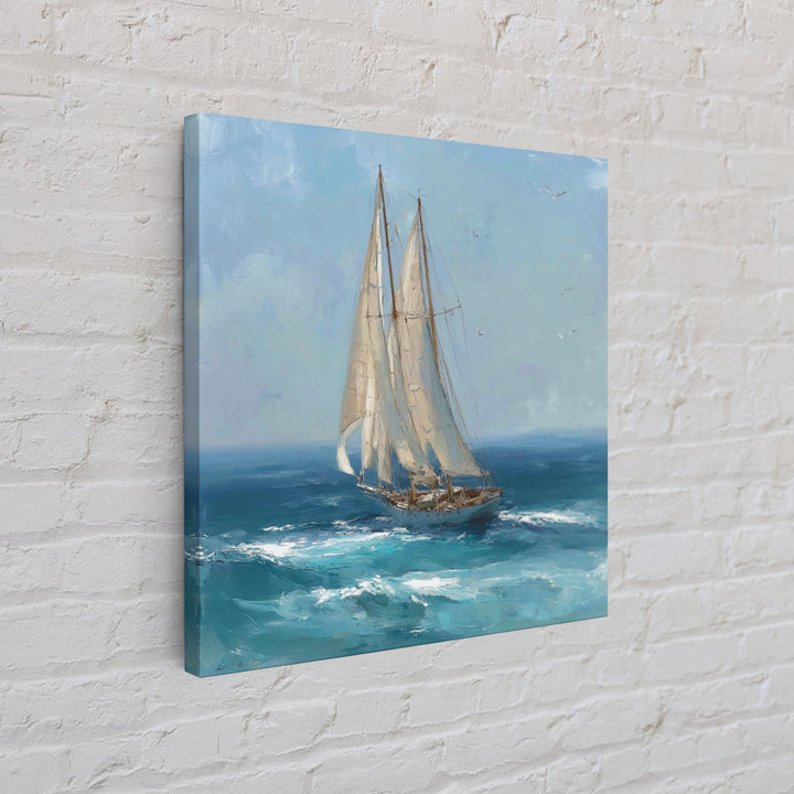 Sailboat Leaning into Wind on Blue Water Framed Canvas Print, Nautical Art, Modern Decor, Coastal Decor, Fine Art, Harbor, NAU-1x1-1