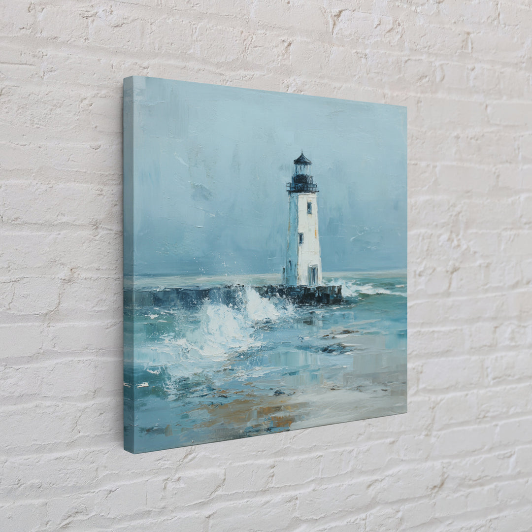 Lighthouse Standing Against Stormy Waves Canvas Print, Nautical Art, Large Wall Art, Coastal Decor, Abstract Art, Harbor, NAU-1x1-3