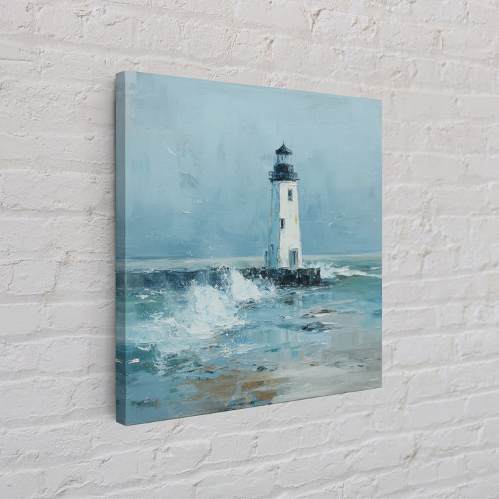 Lighthouse Standing Against Stormy Waves Canvas Print, Nautical Art, Large Wall Art, Coastal Decor, Abstract Art, Harbor, NAU-1x1-3
