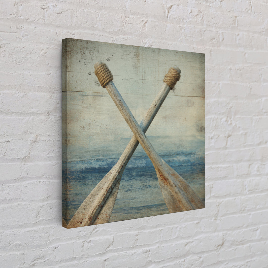 Weathered Oars Crossed Canvas Print, Nautical Art, Coastal Wall Art, Coastal Decor, Harbor, Neutral Decor, Modern Decor, NAU-1x1-35