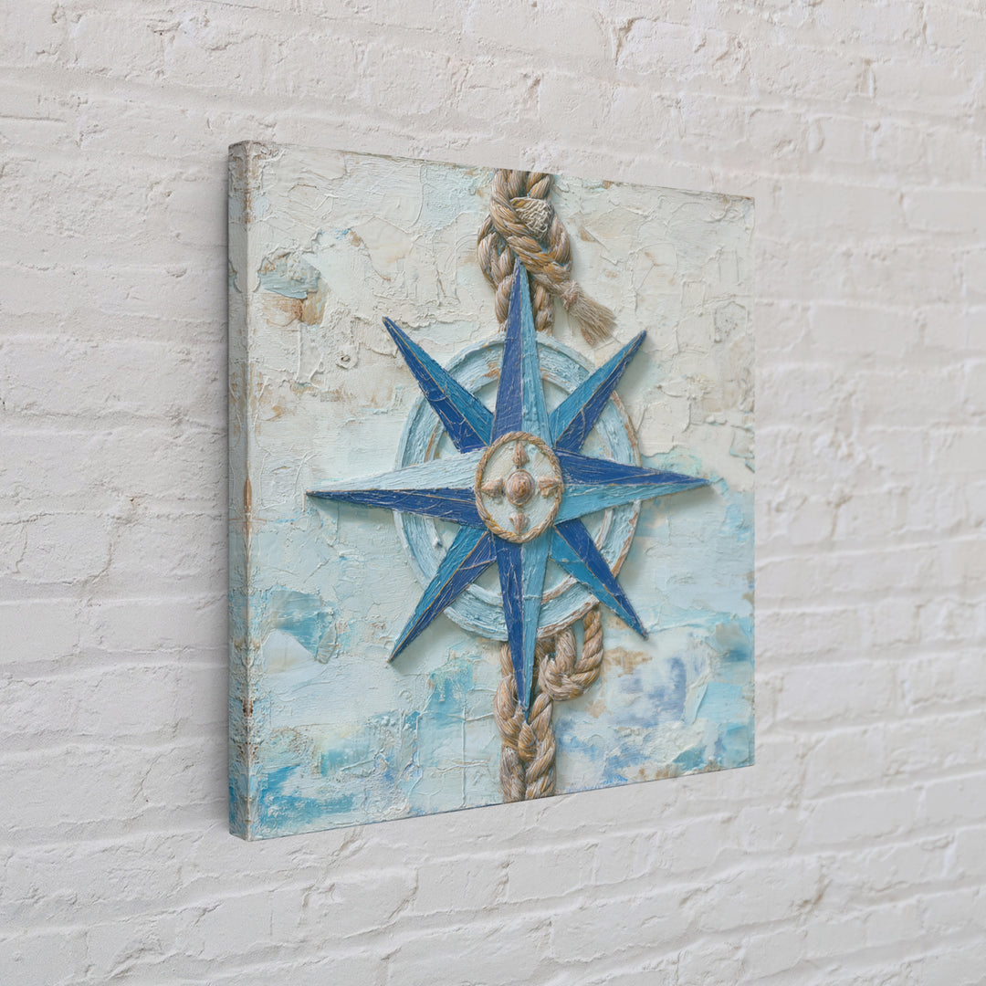 Nautical Star Compass Rose Framed Canvas Print, Nautical Art, Gallery Decor, Coastal Decor, Fine Art, Harbor, Wall Art, NAU-1x1-38