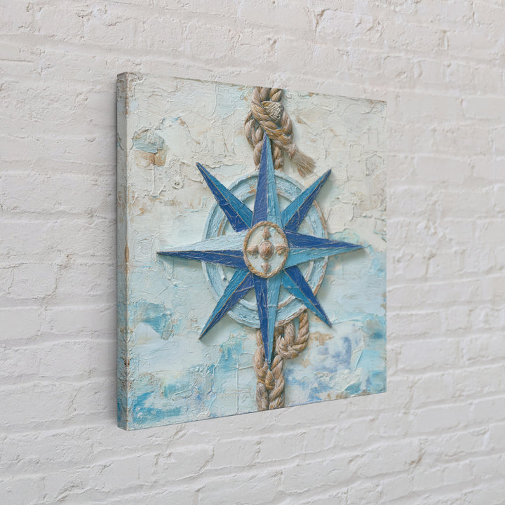 Nautical Star Compass Rose Framed Canvas Print, Nautical Art, Gallery Decor, Coastal Decor, Fine Art, Harbor, Wall Art, NAU-1x1-38