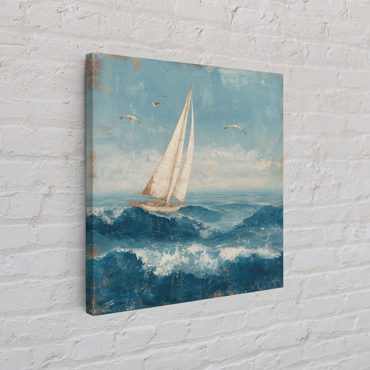 Sailboat Leaning into Wind on Blue Water Canvas Print, Nautical Art, Room Decor, Coastal Decor, Fine Art, Harbor, Printable, NAU-1x1-49
