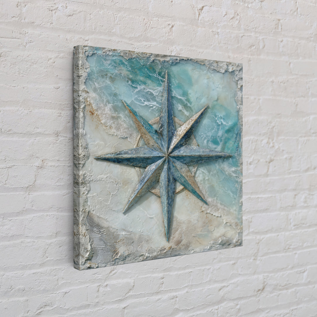 Nautical Star Compass Rose Framed Canvas Print, Nautical Art, Gallery Decor, Coastal Decor, Fine Art, Harbor, Wall Art, NAU-1x1-62