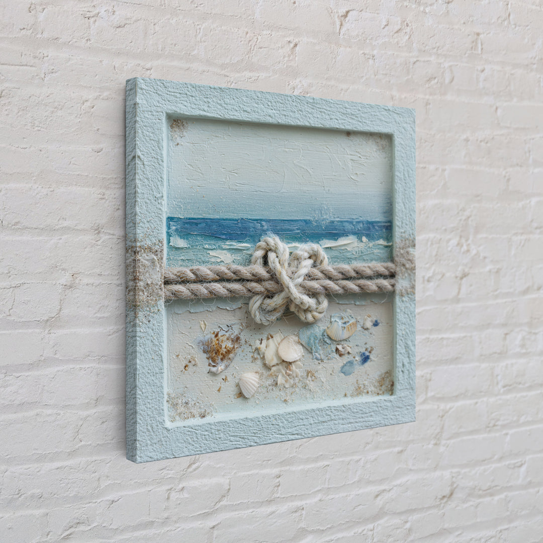 Lobster and Rope Coastal Illustration Framed Canvas Print, Nautical Art, Beach Decor, Coastal Decor, Fine Art, Harbor, NAU-1x1-68